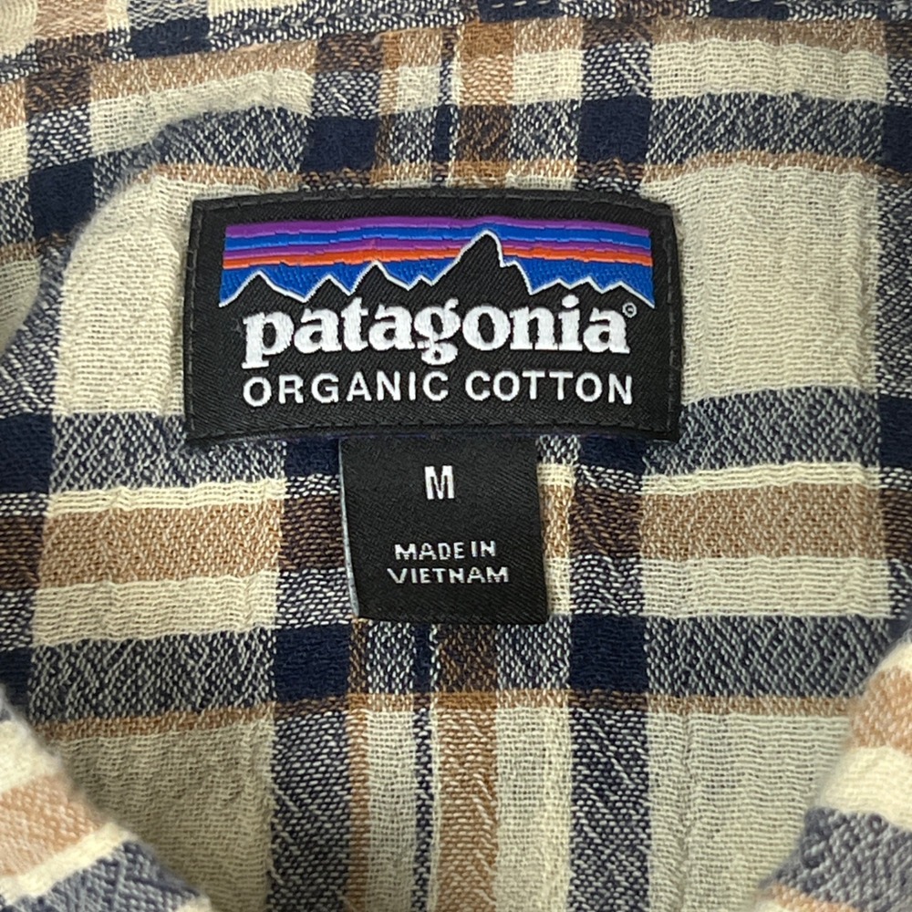 Patagonia Steersman Button Down Shirt Mens M Cream Brown Plaid Organic Cotton - Picture 4 of 7